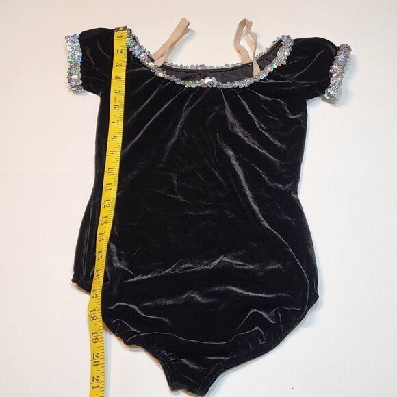 A wish come True girl size 12-14 Large  dance leotard black velvet sequin - Picture 4 of 5